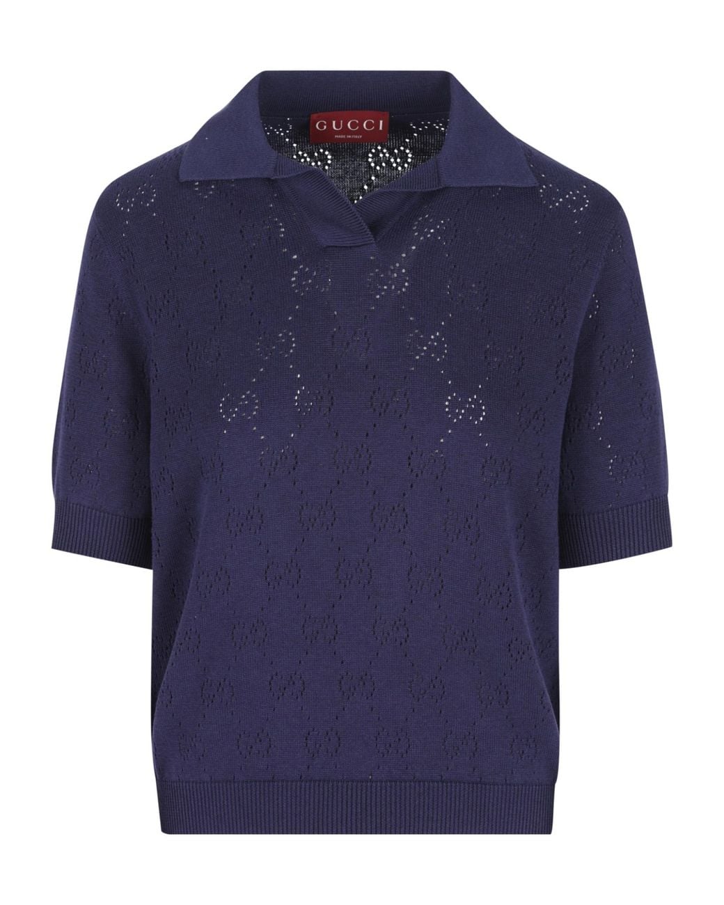 Gucci Blue Gg Short-Sleeved Ribbed Polo Shirt