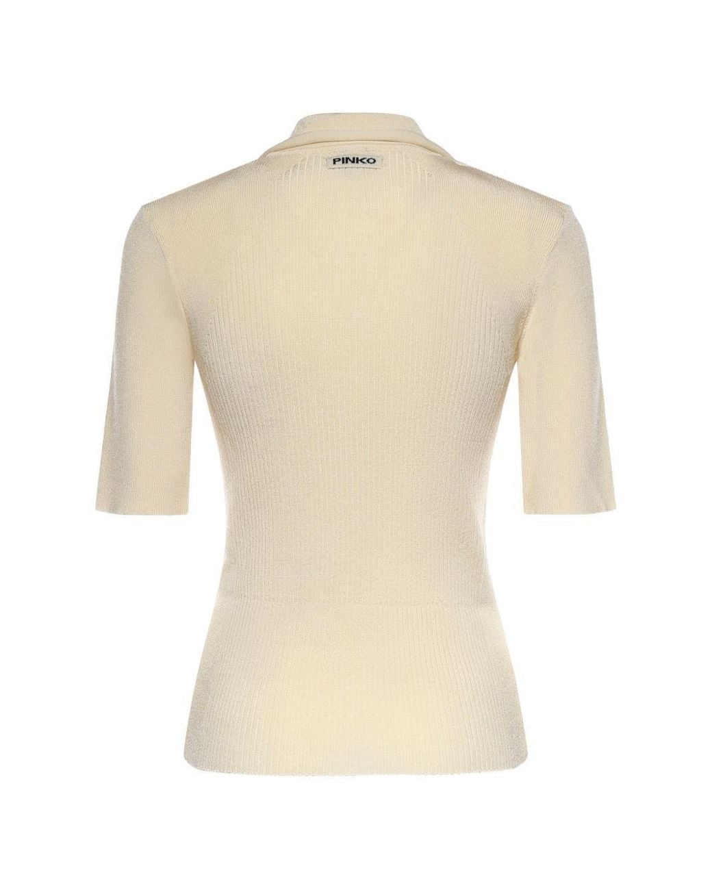 Pinko Natural Coperto Ribbed Button Polo Top