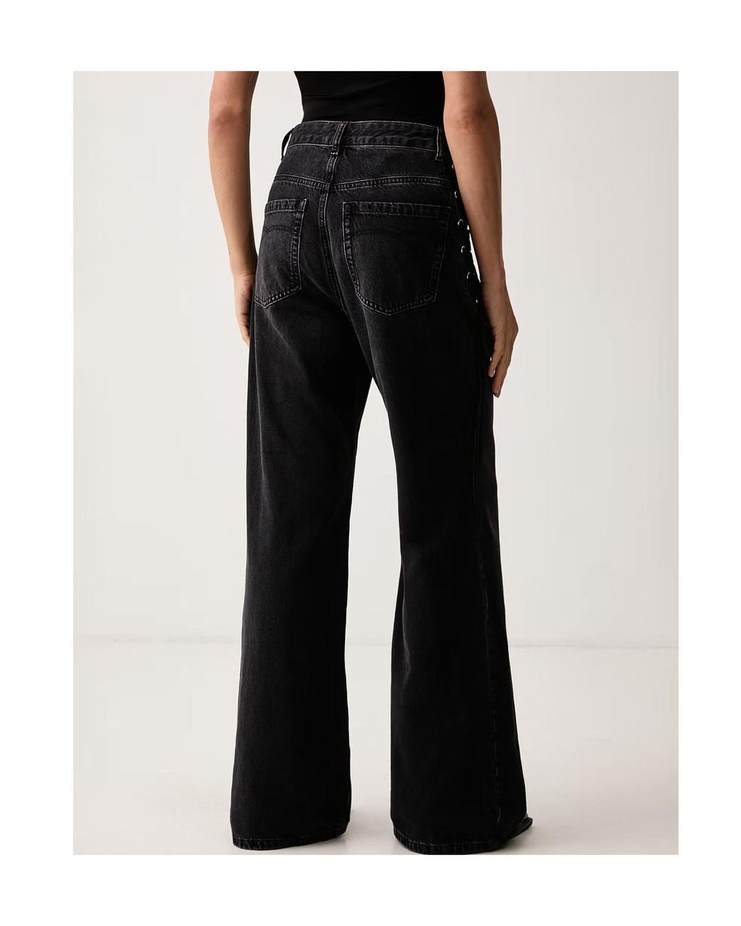 Marella Black Wide-Leg Jeans With Tie-Up Detail