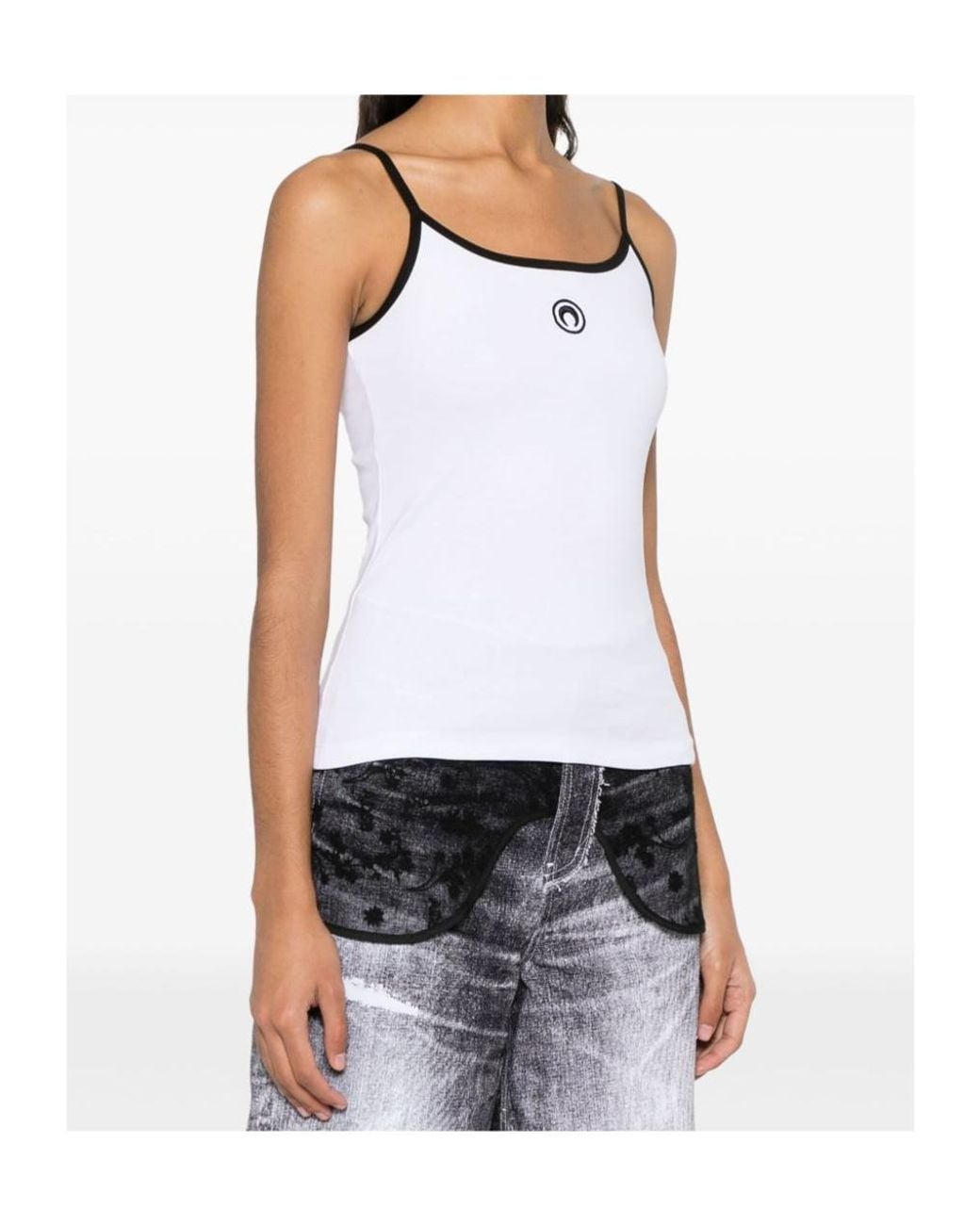 MARINE SERRE White Contrast Trim Moon Logo Ribbed Tank Top