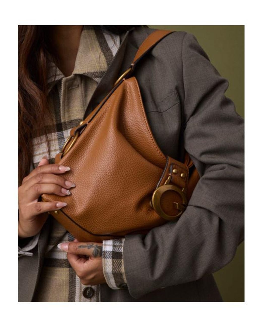 Guess Brown Camden Logo-Plaque Pebbled Midi Shoulder Bag
