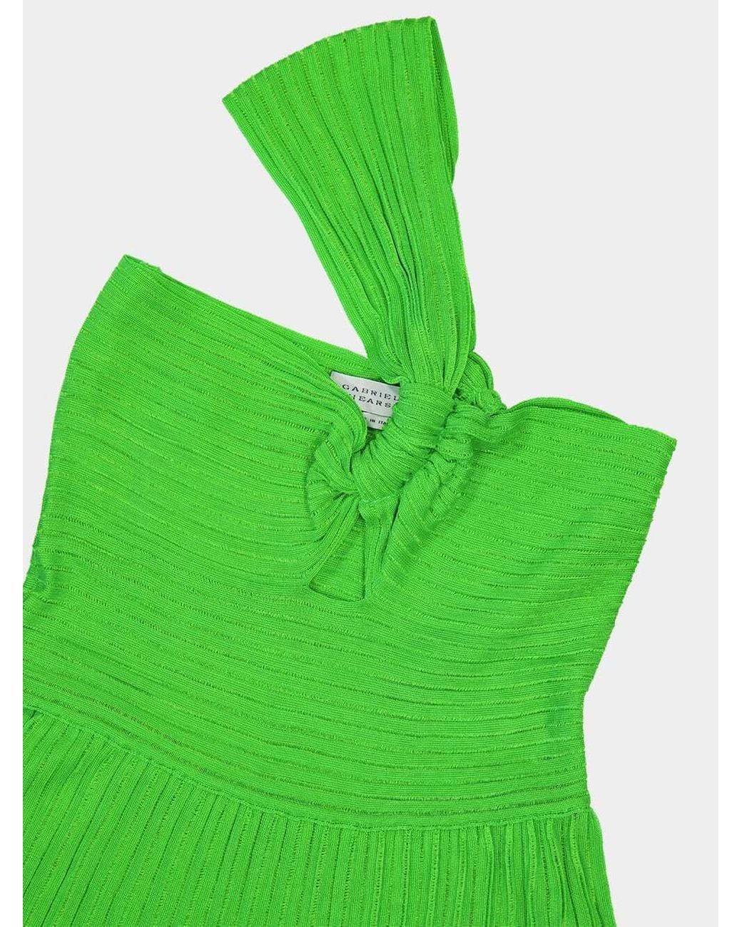 Gabriela Hearst Green One-Shoulder Pleated Maxi Dress