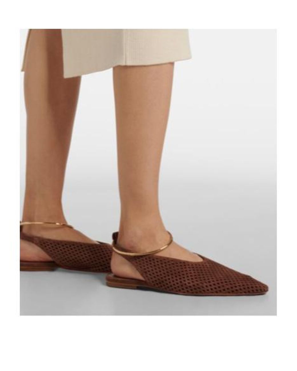 Jil Sander Brown Perforated Suede Slingback Flats