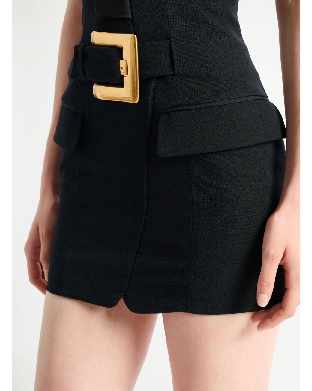 Balmain Black Grain De Poudre Belted Mini Dress