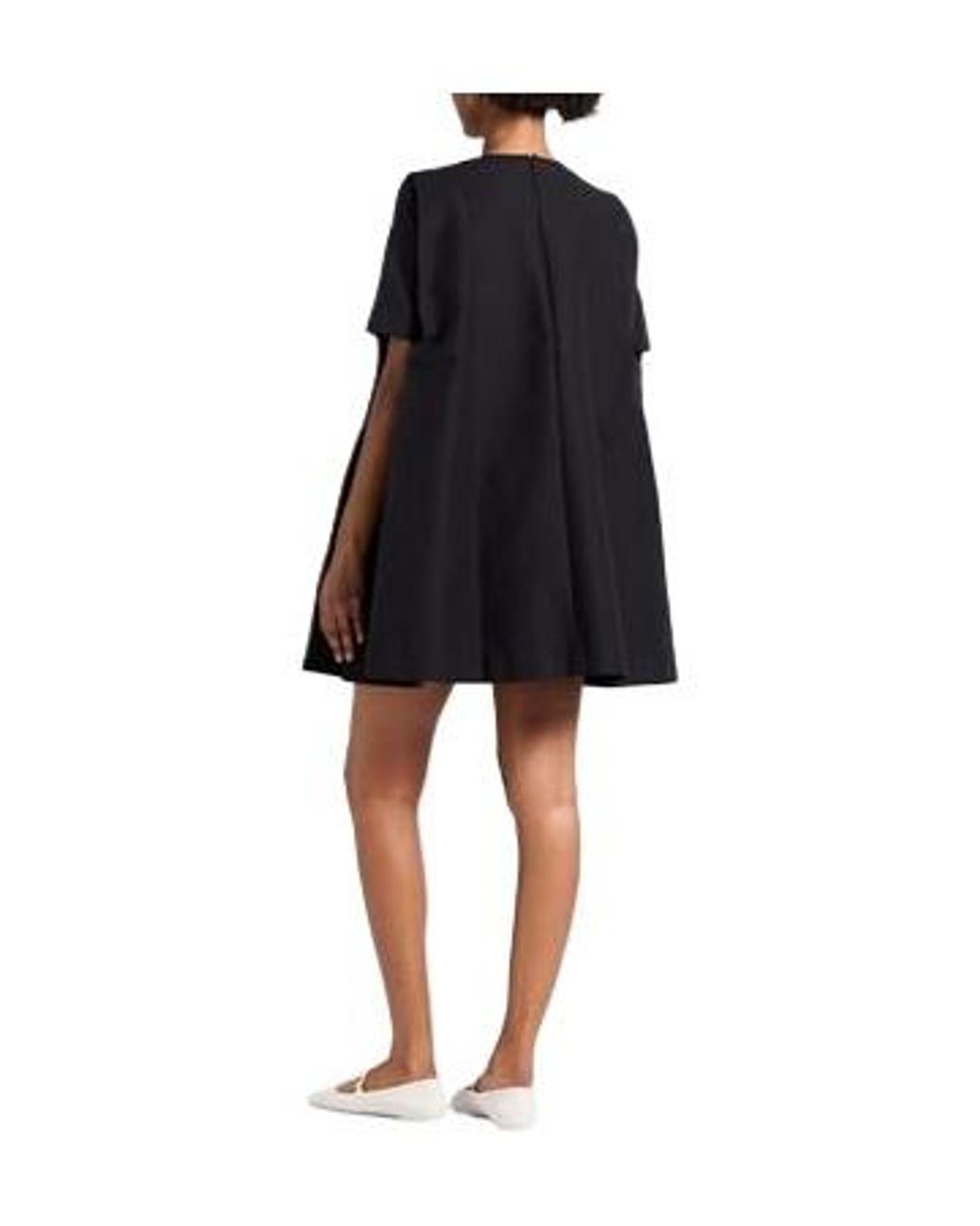Marni Black Solid-Color Embroidered Short-Sleeved Dress