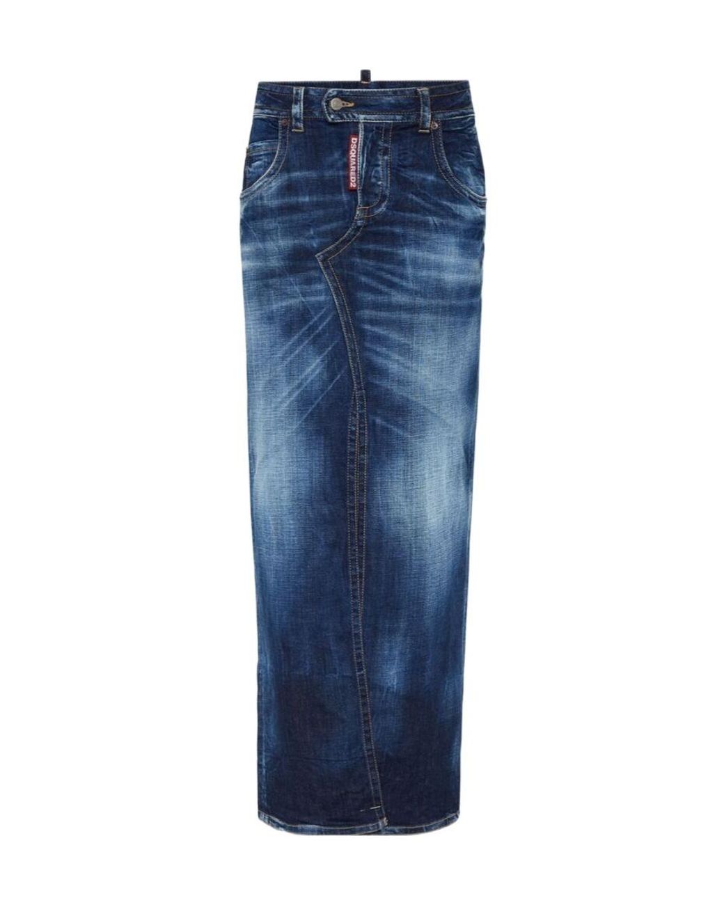 DSquared² Blue Medium Wash Front Split Long Skirt