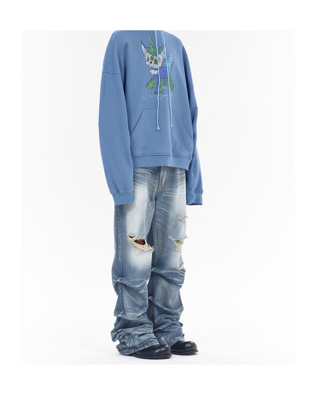 we11done Blue Wrinkled Straight Denim Pants for men