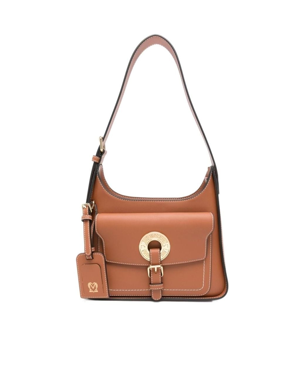Moschino White Love Logo-Plaque Zipped Shoulder Bag