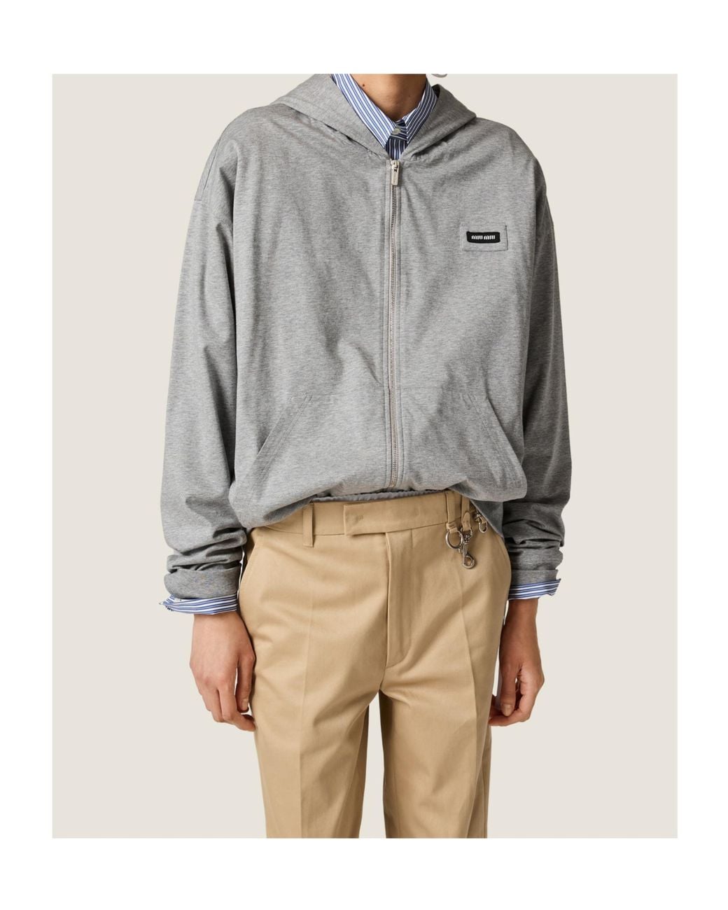 Miu Miu Gray Logo Zip-Up Hoodie