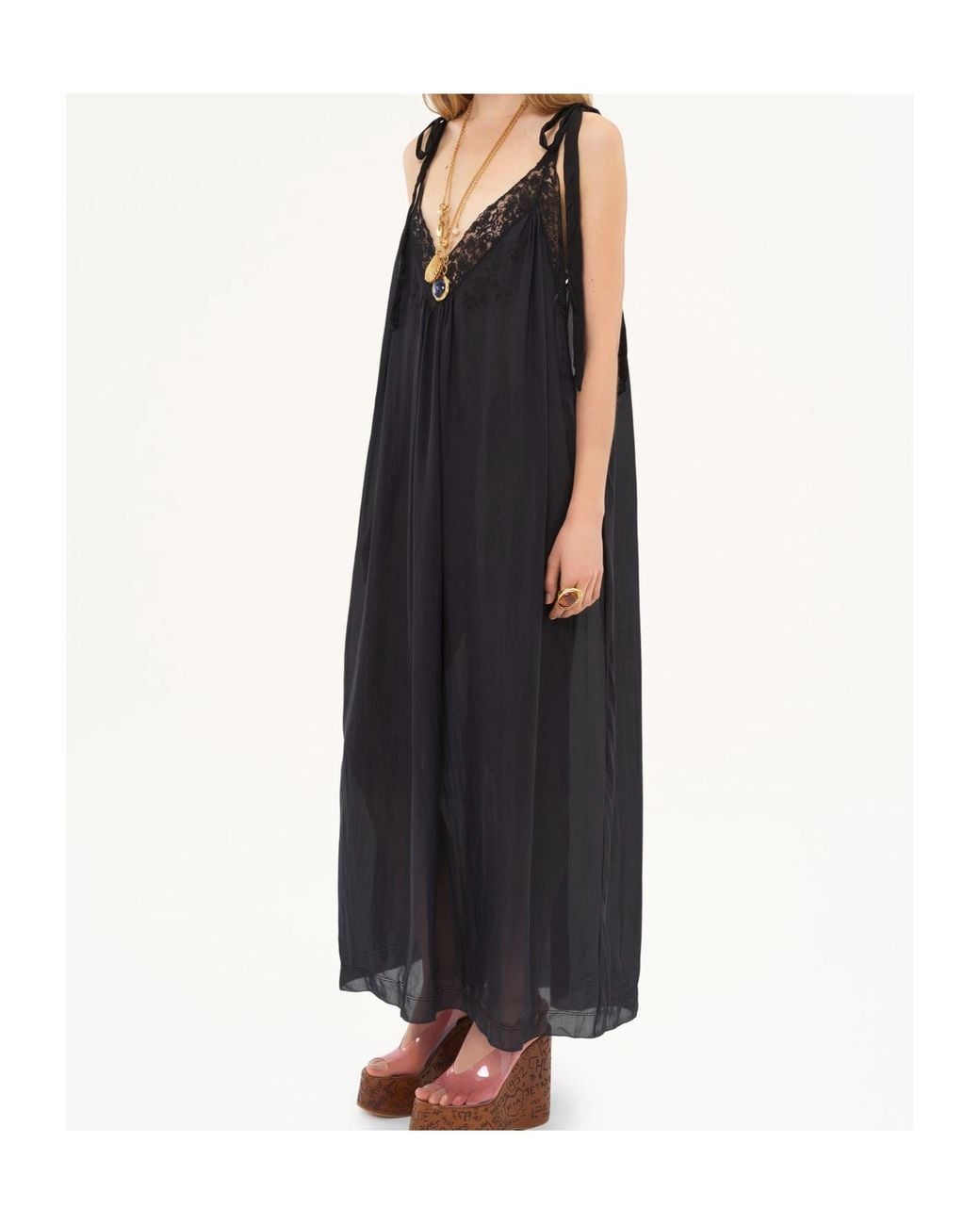 Chloé Black Silk And Lace Long Dress