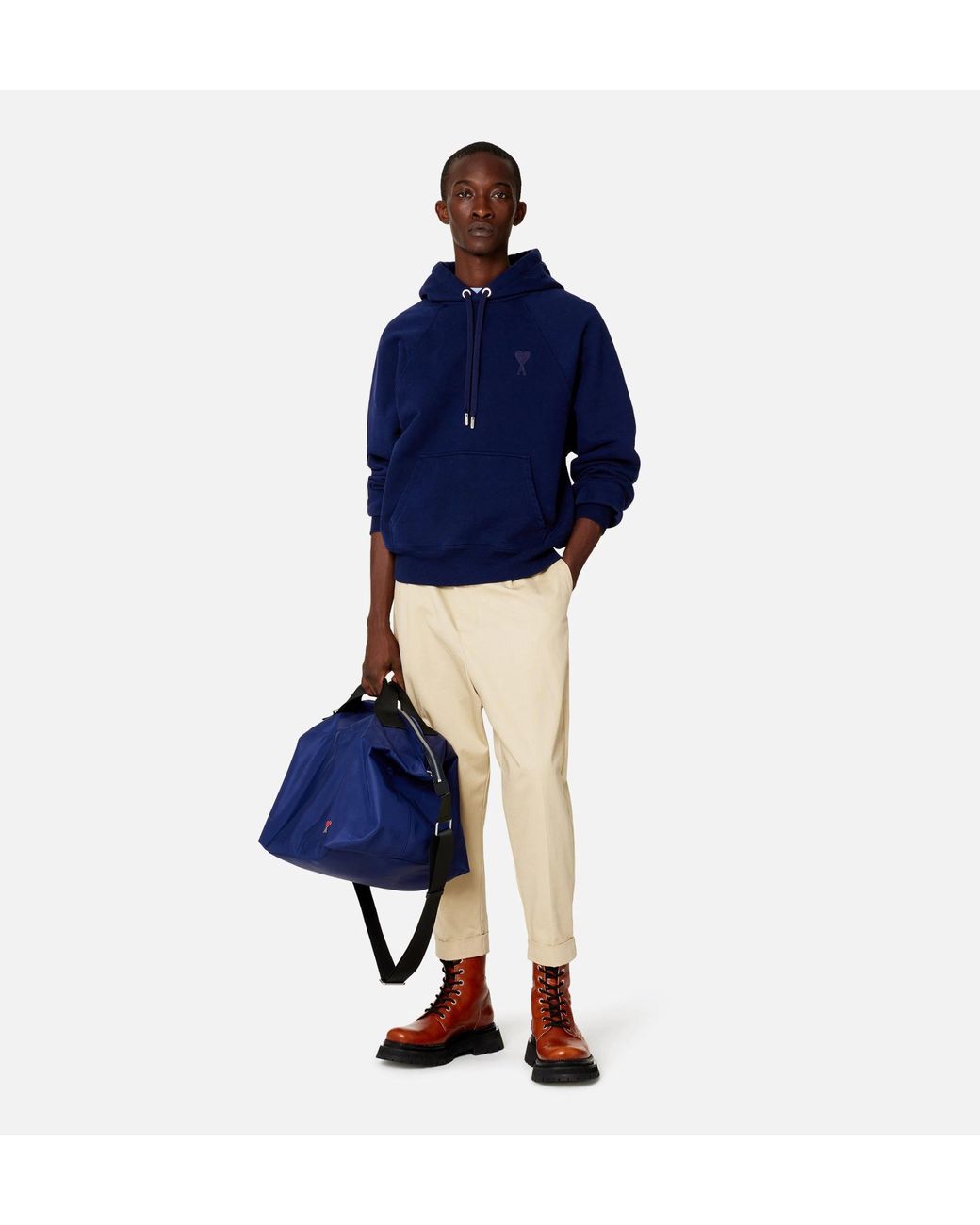 AMI Natural Drop-Crotch Mid-Rise Trousers for men