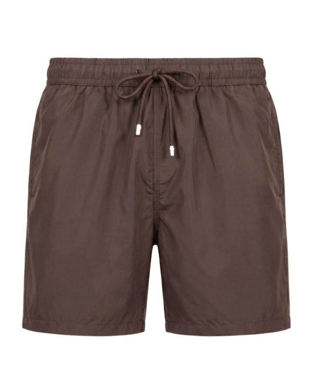 Fedeli Brown Drawstring-Waist Logo-Patch Swim Shorts for men