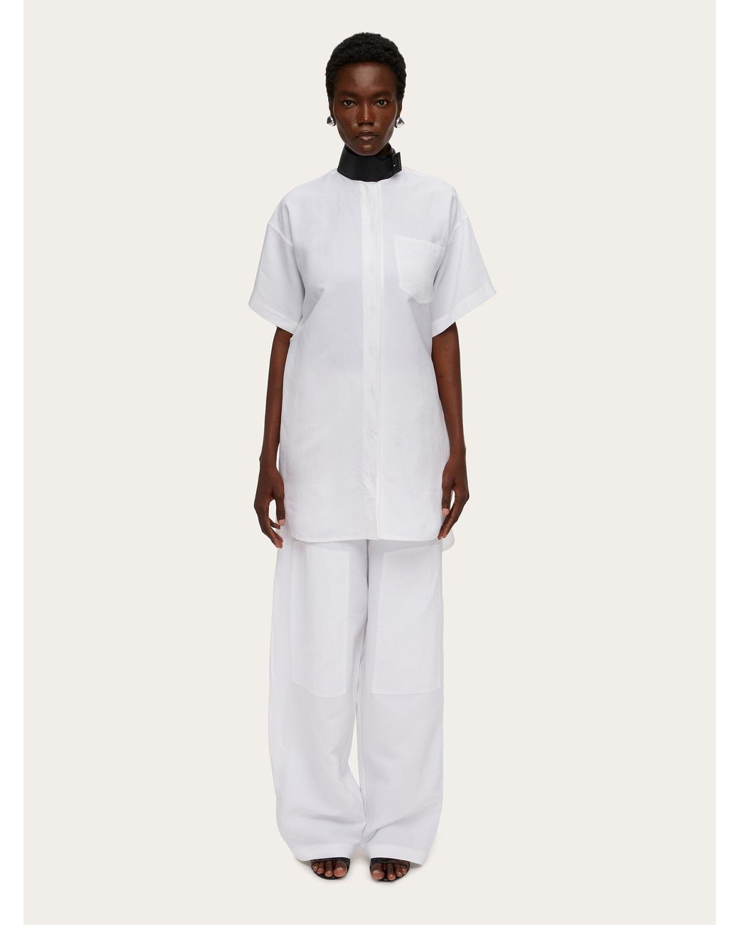 Ferragamo White Rope Wide-Legged Casual Trousers