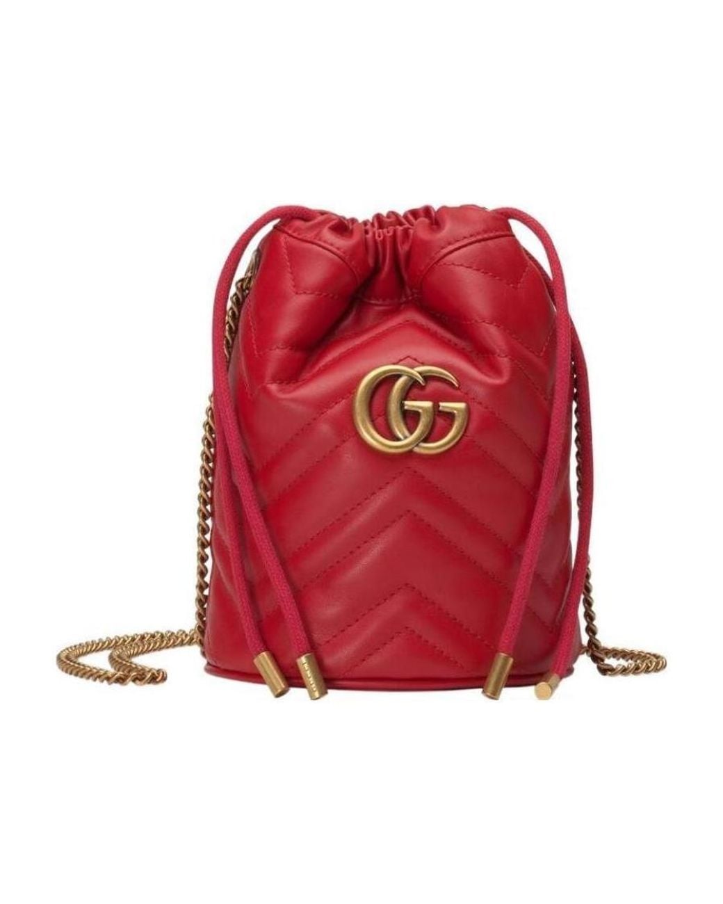 Gucci Red Gg Marmont Mini Bucket Bag
