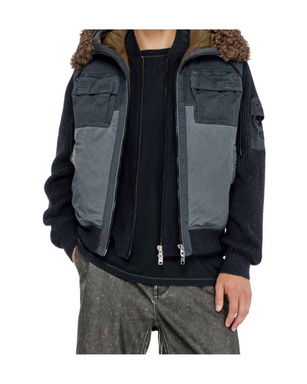 DIESEL Blue W Dells Panelled Hooded Jacket for men