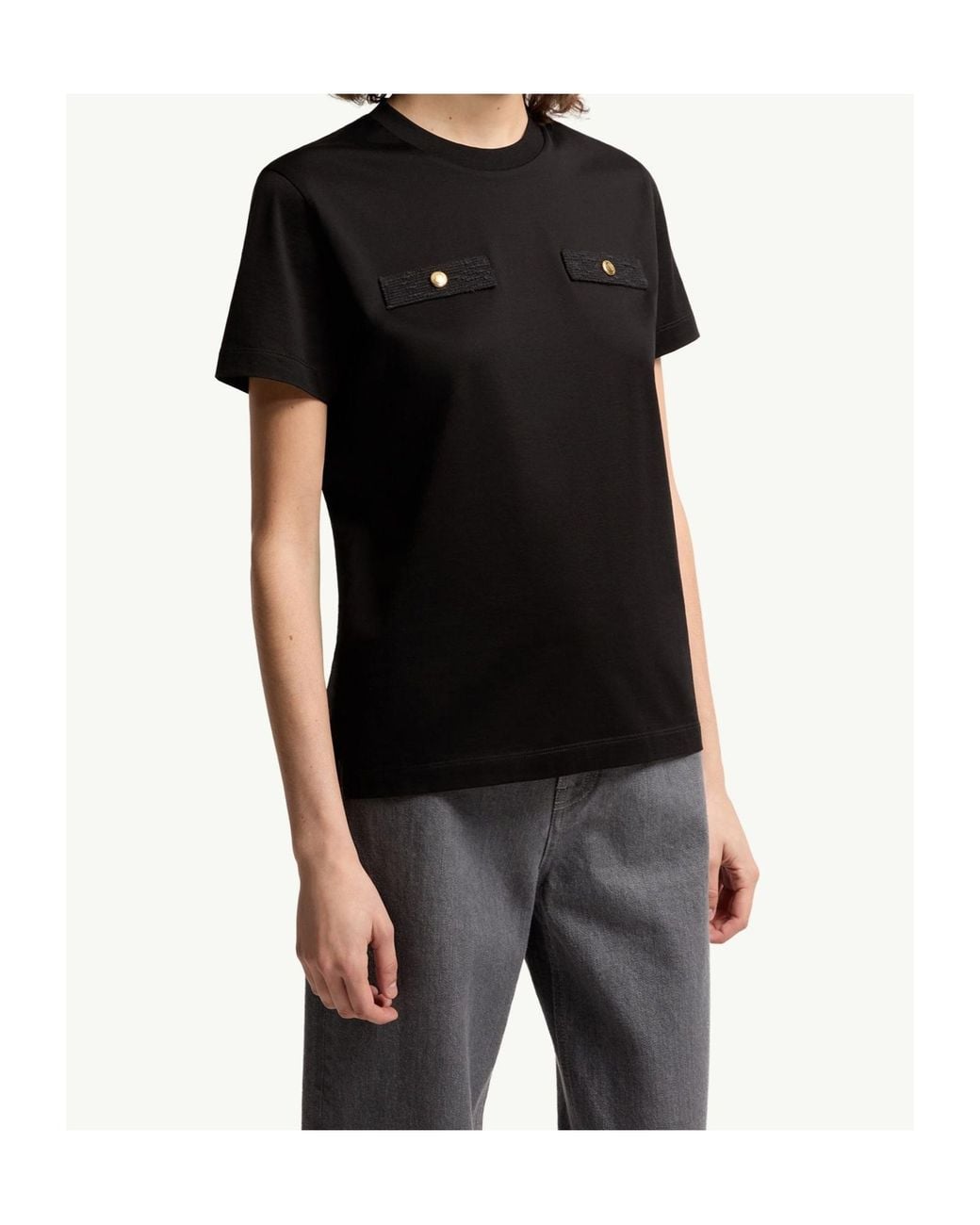 Moncler Black Button Detailed Crewneck T-Shirt