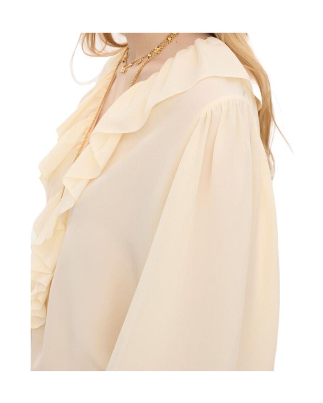 Chloé Natural Chloé Ruffled V-Neck High-Low Top