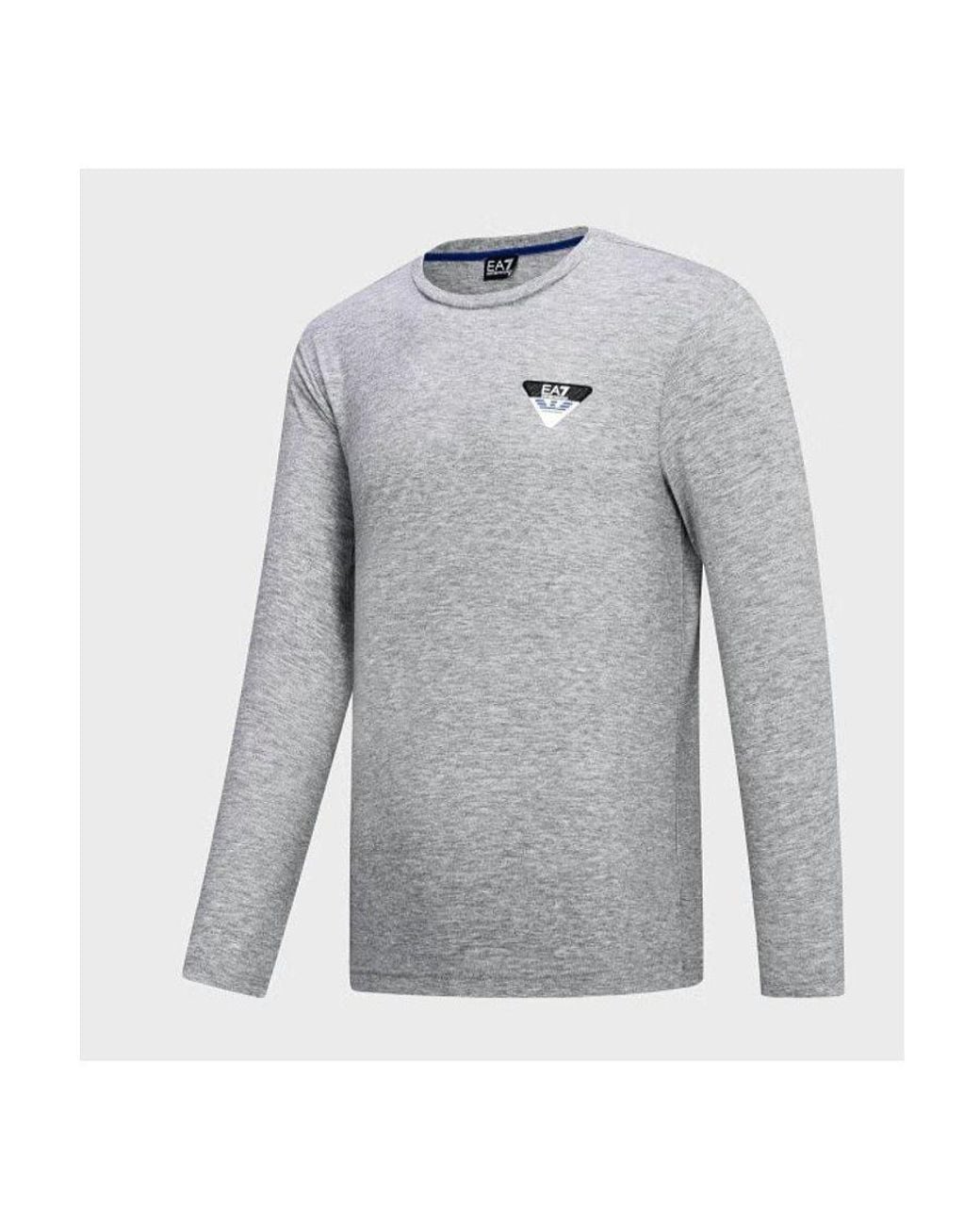 EA7 Gray T-Shirt With Round Neck And Long Sleeves for men