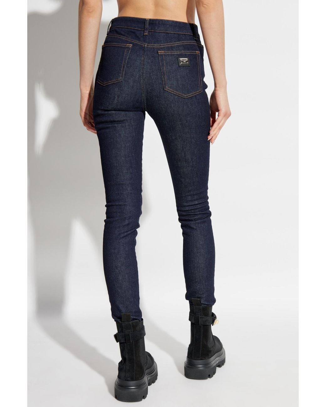 Dolce & Gabbana Blue Logo Plaque Skinny Jeans