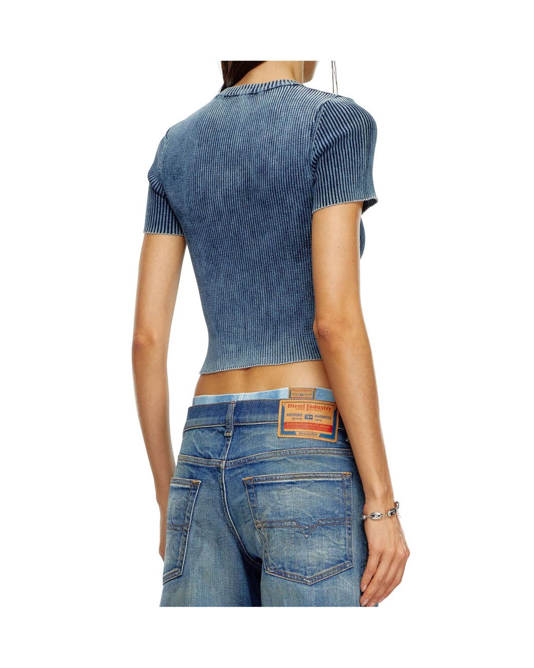 DIESEL Blue M Anchor A Ribbed Cropped Top