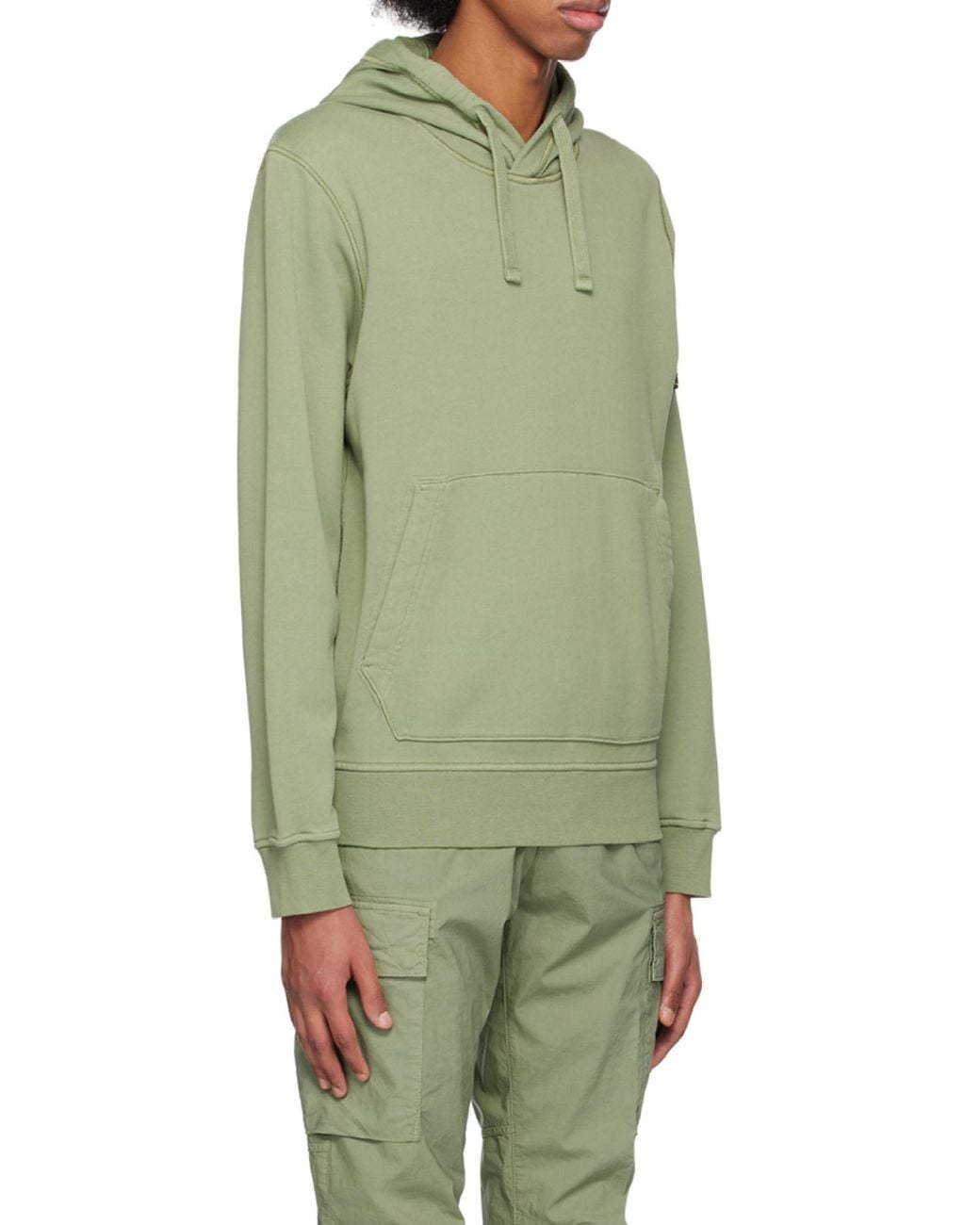 Stone Island Green Logo Patch Drawstring Hoodie for men