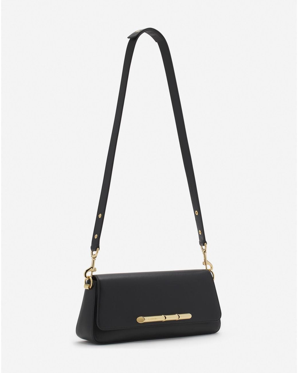 Lanvin Black Sequence Logo Engraved Shoulder Bag