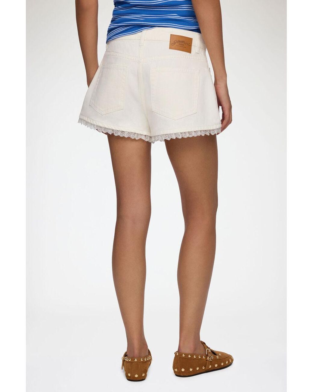 Ganni White High-Rise Lace-Trim Denim Shorts