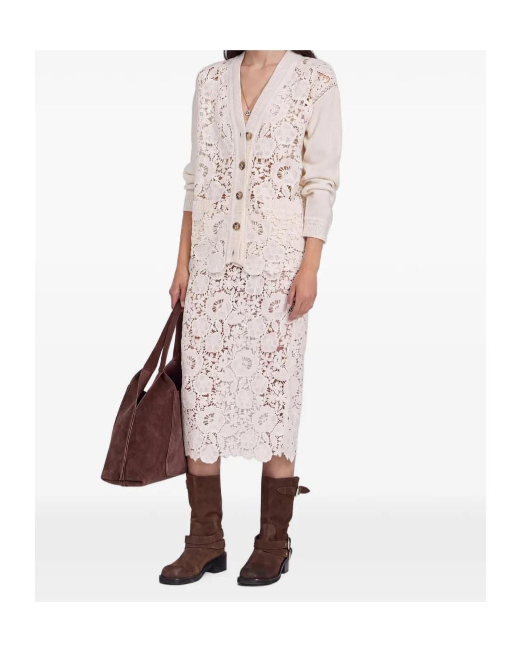 ERMANNO FIRENZE White Floral Openwork Midi Skirt