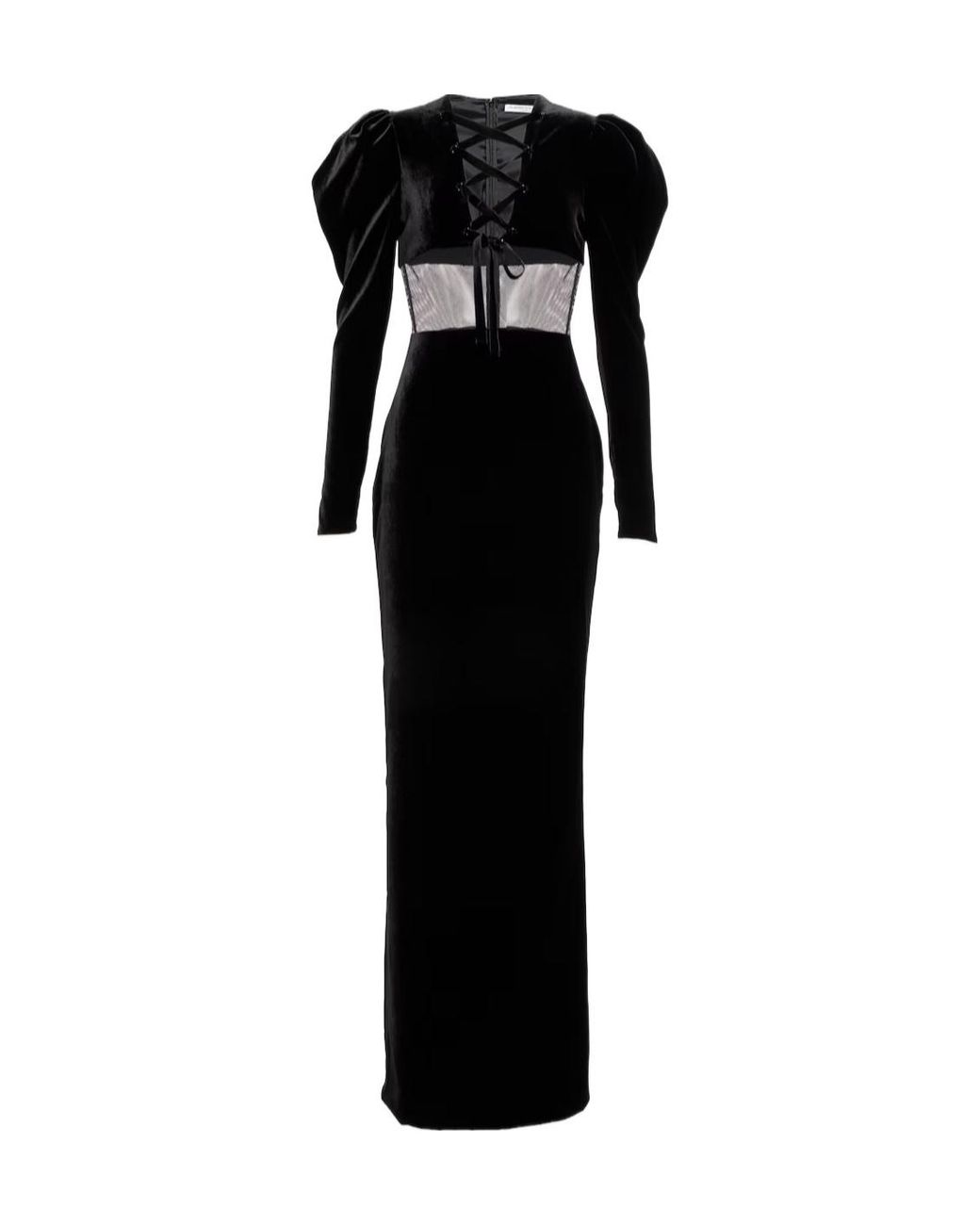 Alessandra Rich Black Silk-Blend Velvet Maxi Dress