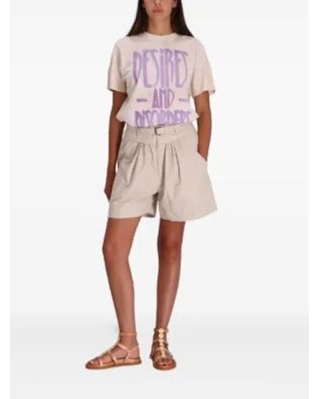 Isabel Marant Natural Danica Ga Belted Pleated Shorts