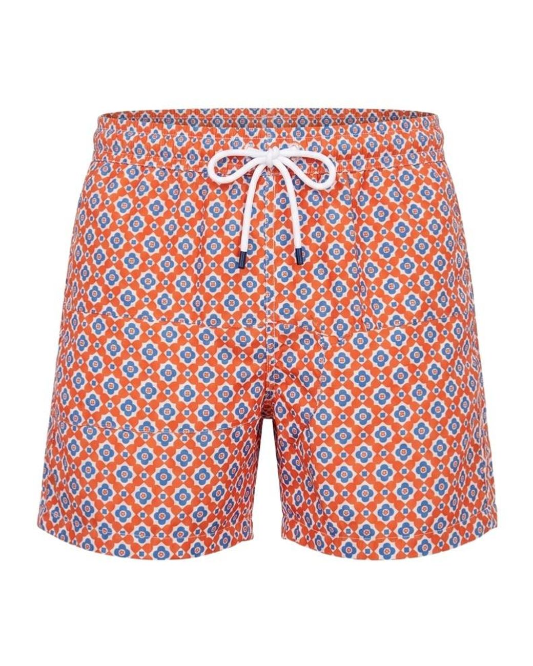 Fedeli Red Madeira Geometric-Print Swim Shorts for men