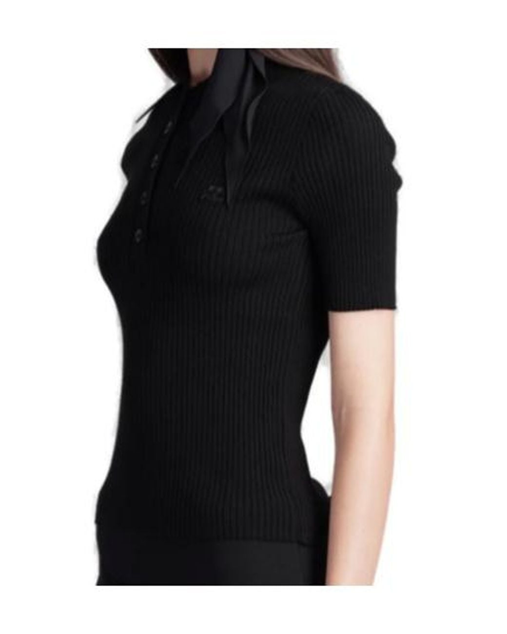 Courreges Black Courrèges Short-Sleeved Ribbed Polo Shirt