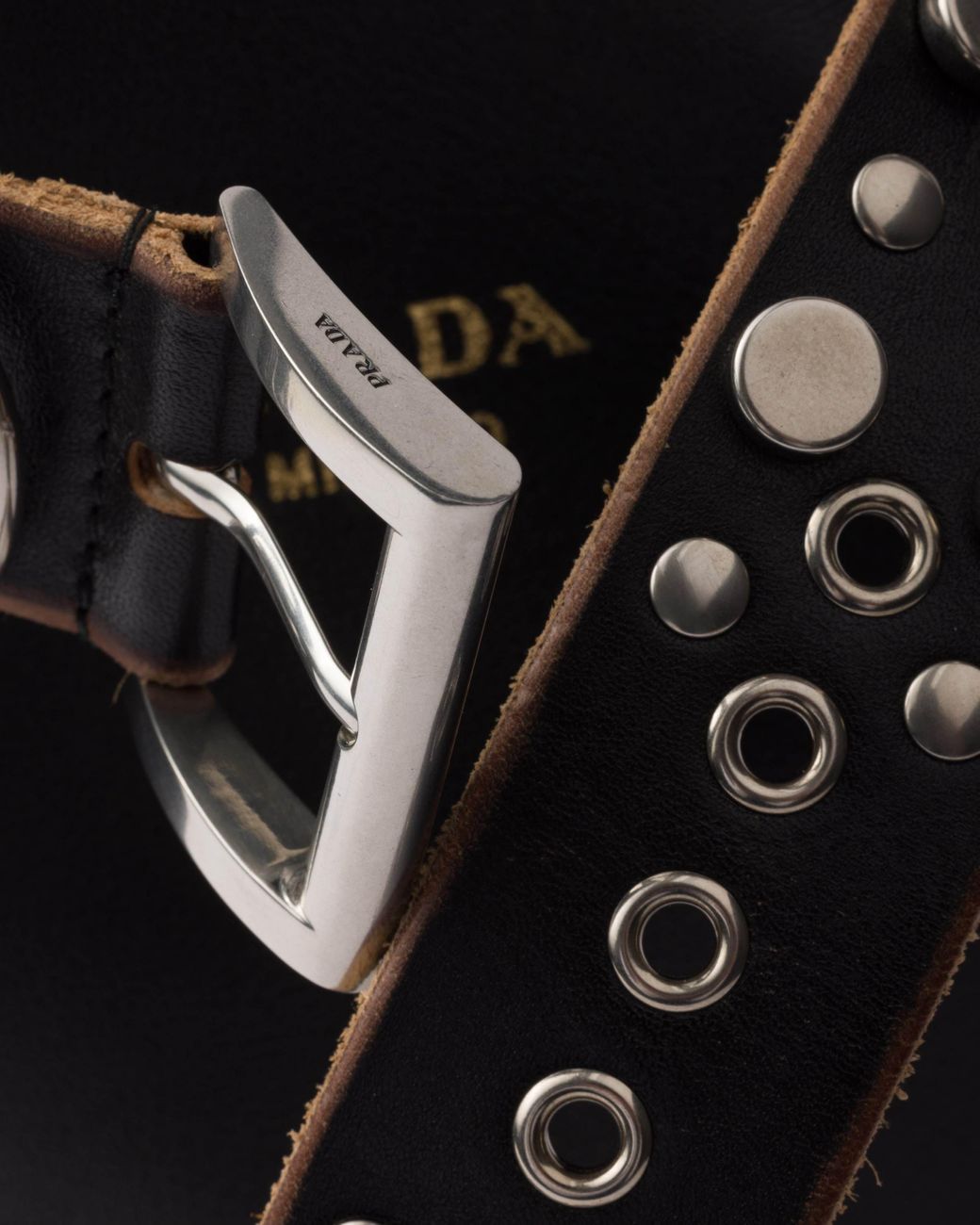 Prada Black Stud-Embellished Belt Bucket Bag