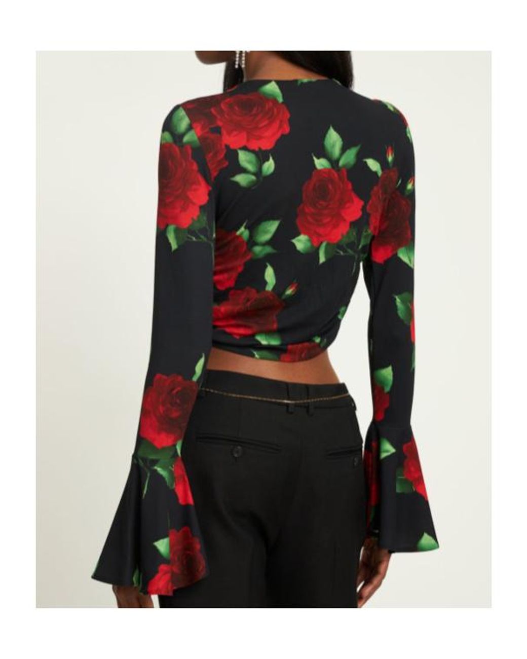 Magda Butrym Black Printed Jersey Long Sleeve Top W/Flowers