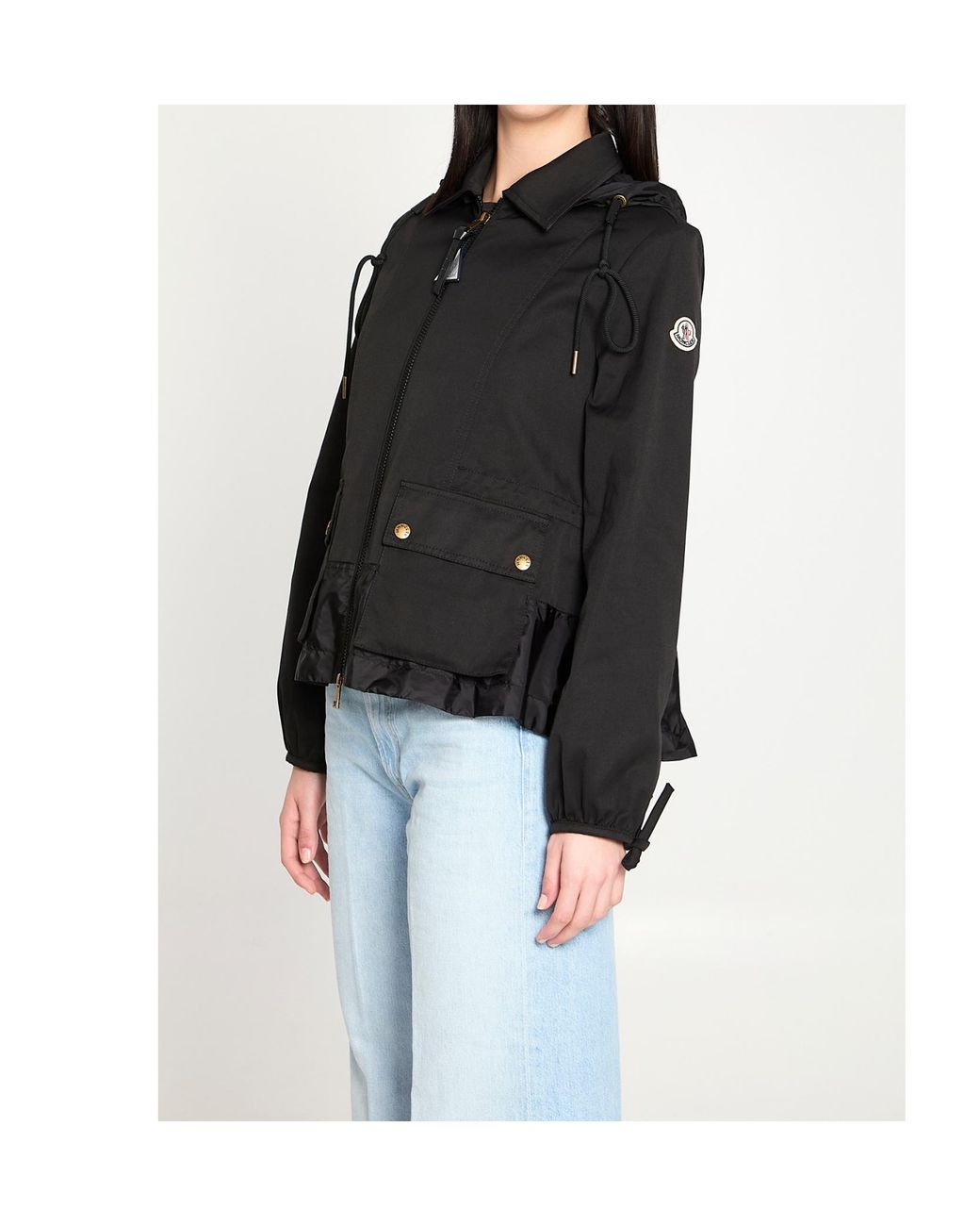 Moncler Black Adenium Logo Patch Hooded Coat