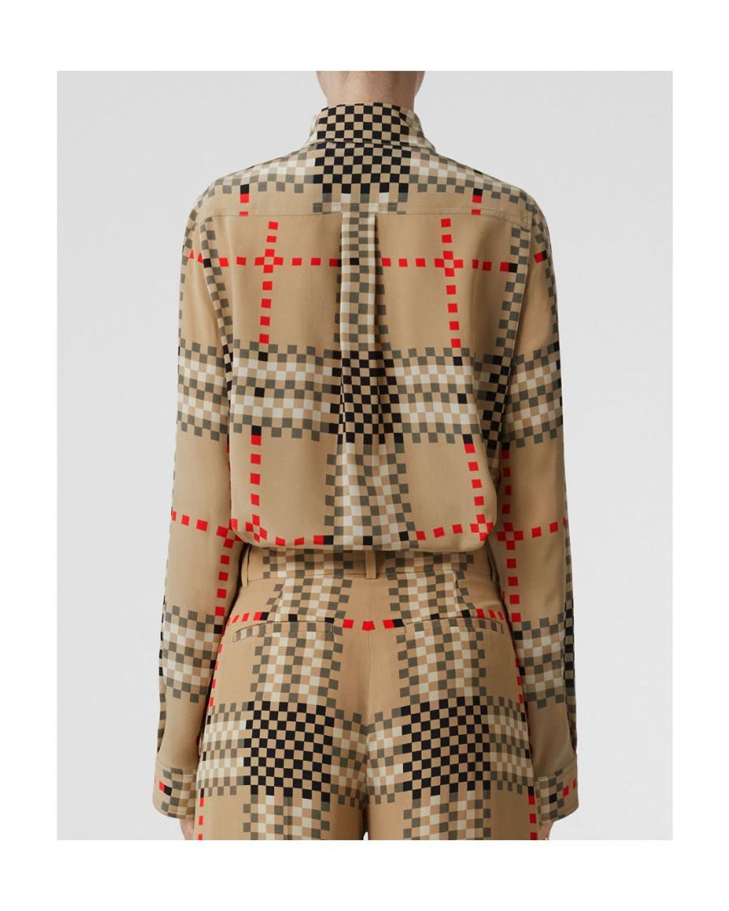 Burberry Multicolor Pixel Check-Print Silk Shirt