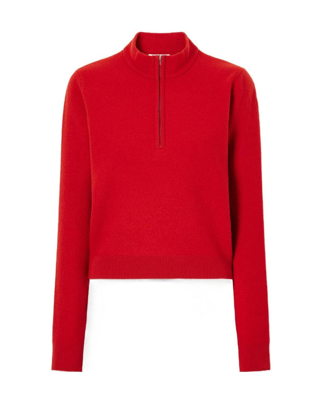 Auralee Red Wool Half-Zip Sweater