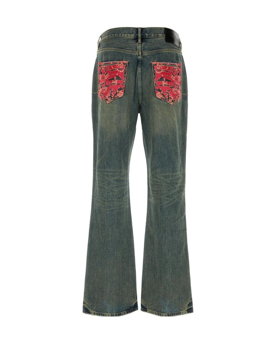 Purple Brand Green Distressed Flared Jeans for men