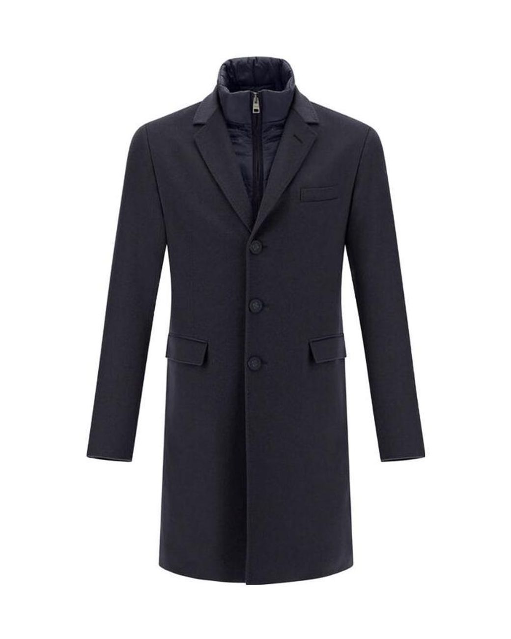 Herno Blue Single-Breasted Layered Coat for men