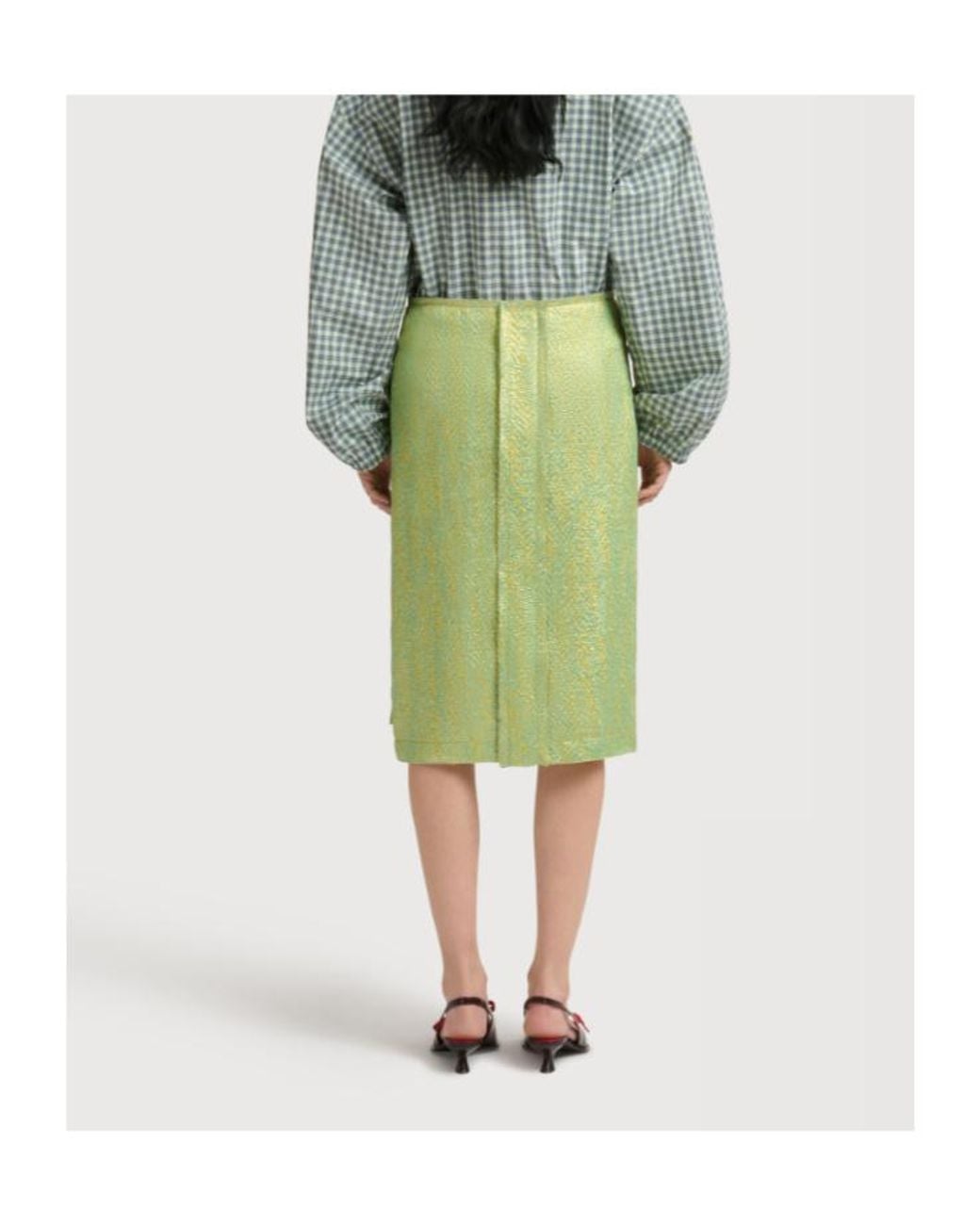 Marni Green Panel Detailed Cloqué Midi Skirt