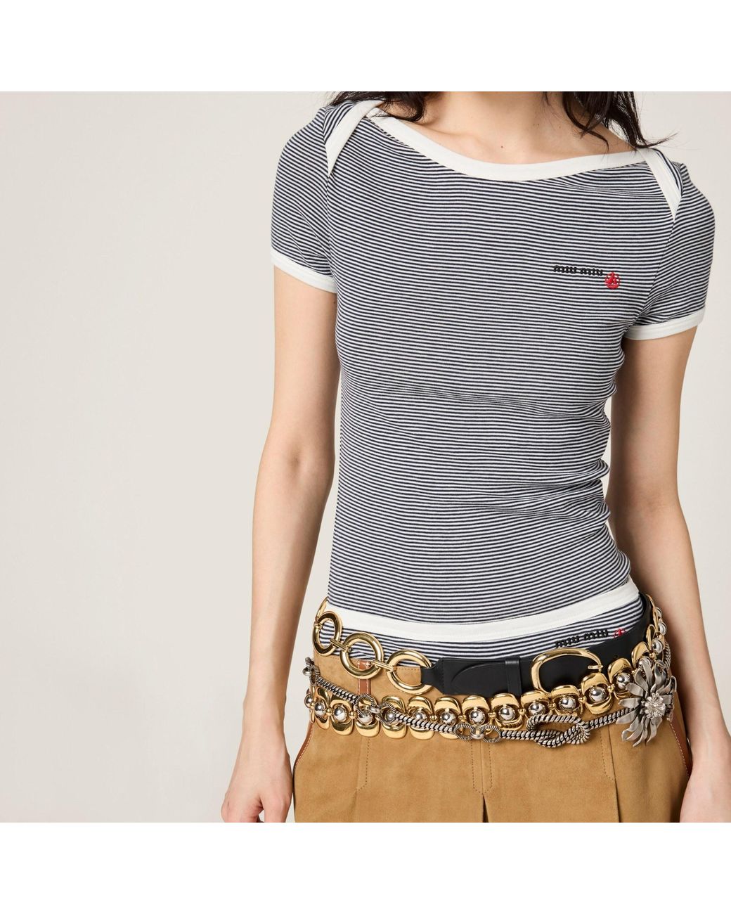 Miu Miu Gray Petit Bateau X Ribbed Jersey T-Shirt