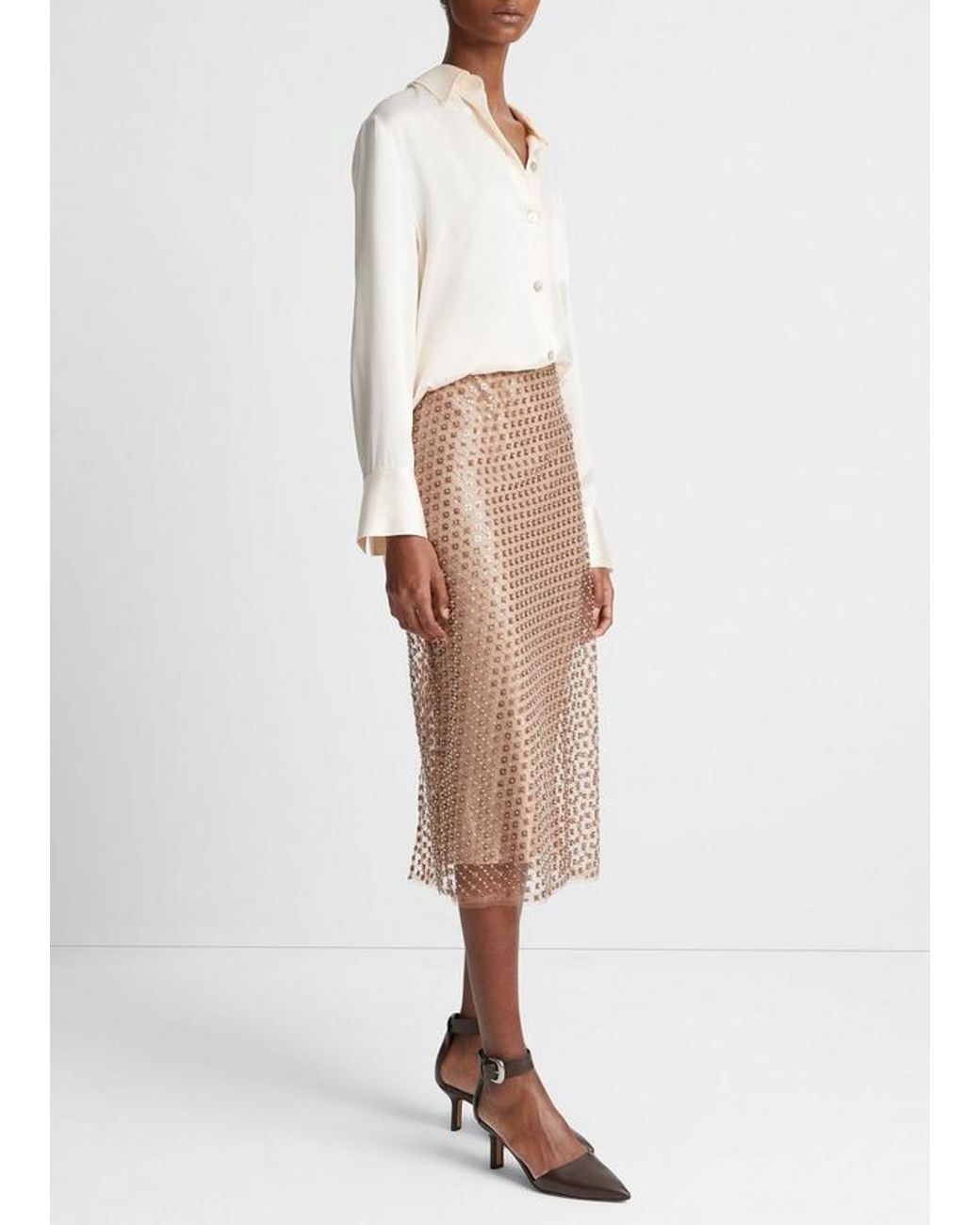 Vince Brown Beaded Sequined Skirt