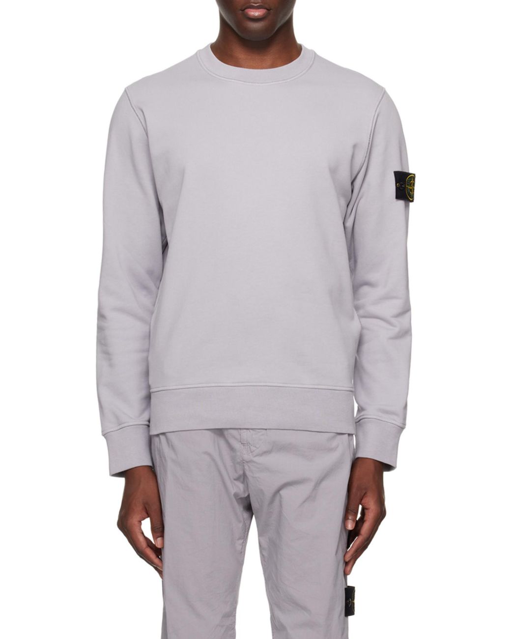 Stone Island Gray Compass Patch Crewneck Sweatshirt for men