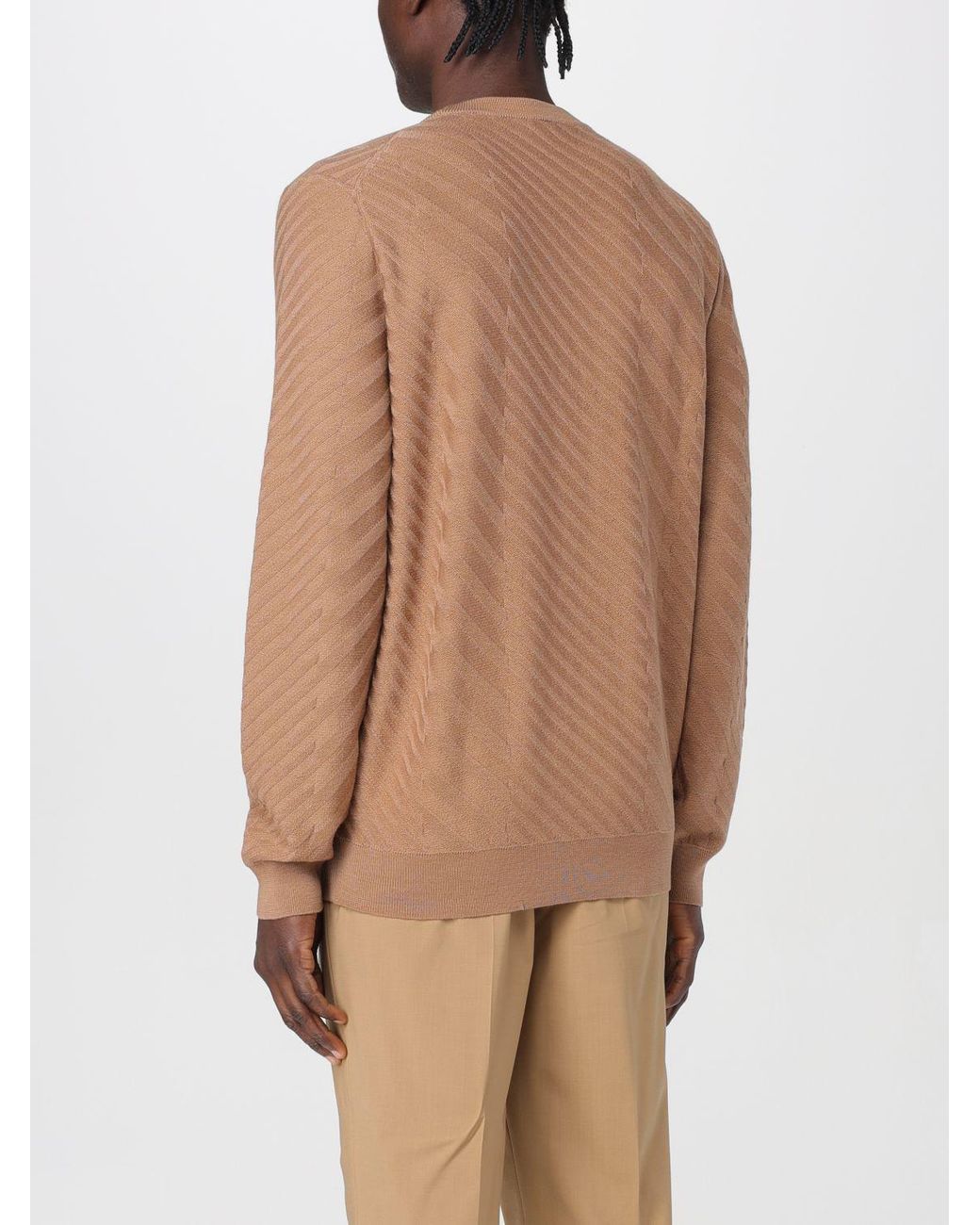 Boss Brown Diagonal-Pattern Crew-Neck Sweater for men