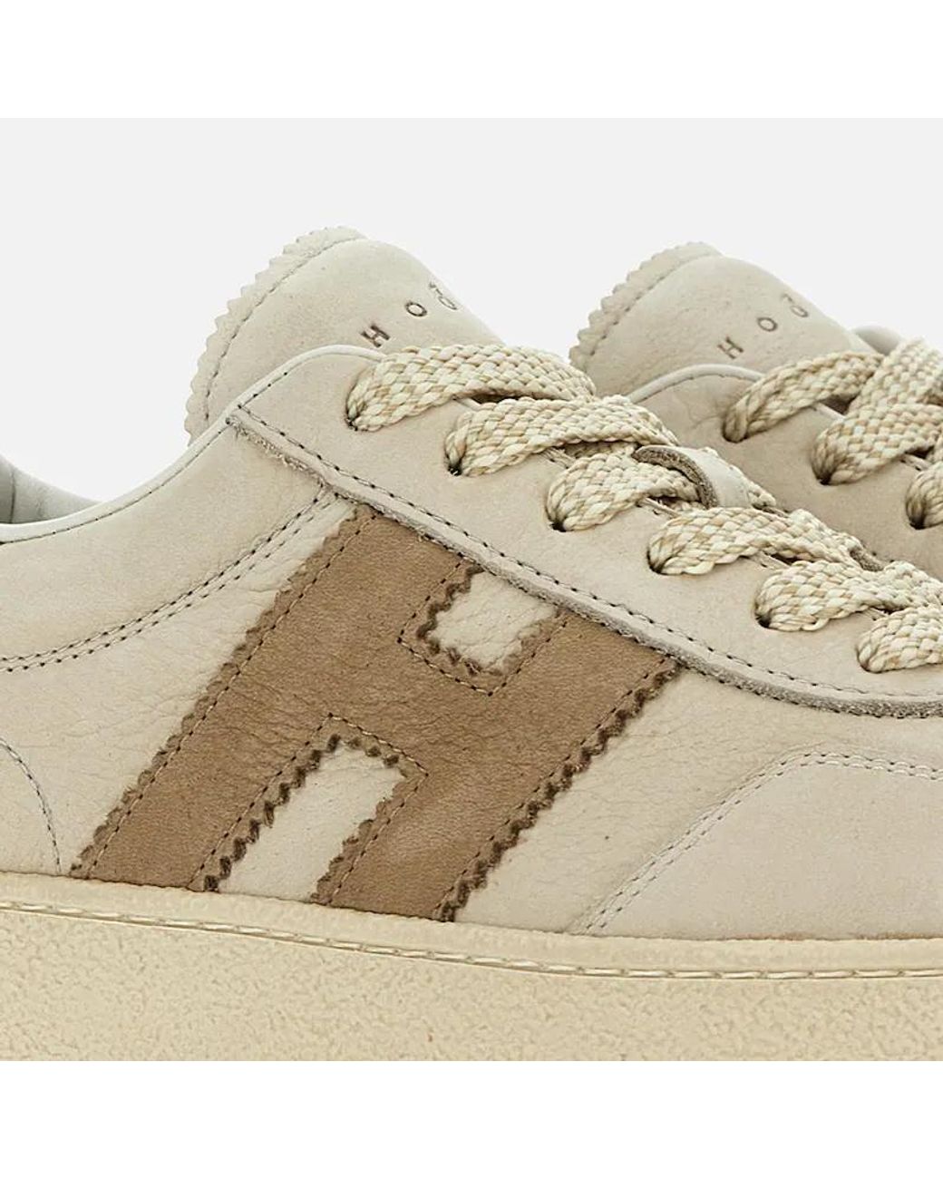 Hogan Natural Leather Platform Sneakers With Suede Accents And Iconic Logo