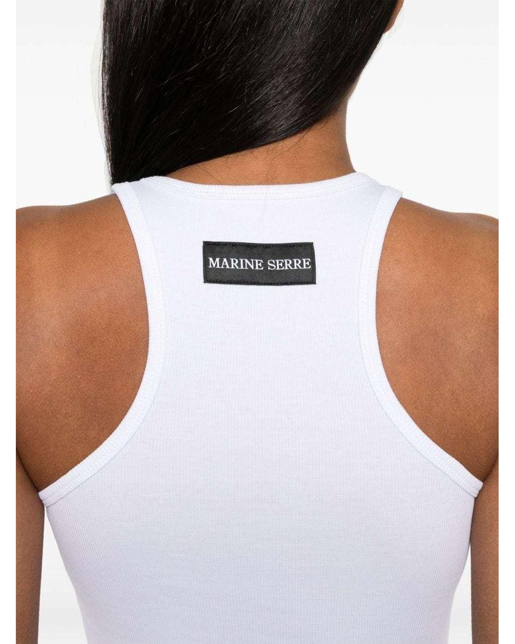 MARINE SERRE White Crescent Moon Embroidered Sleeveless Tank Top