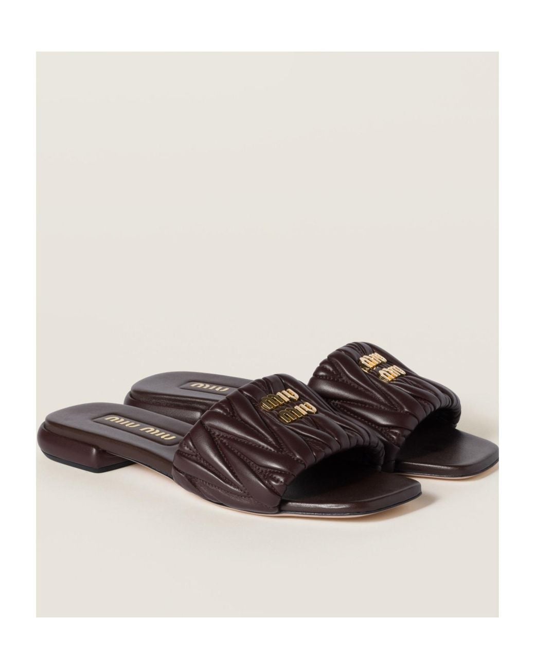 Miu Miu Black Matelassé Nappa Leather Slides