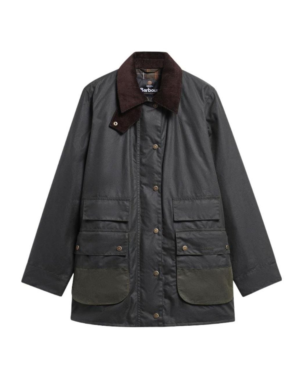 Barbour Black Modern Border Corduroy-Collar Waxed Coat