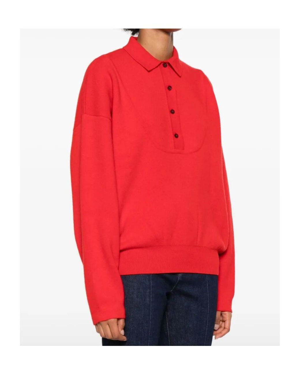 Jacquemus Red Ribbed Hem Long-Sleeved Sweater