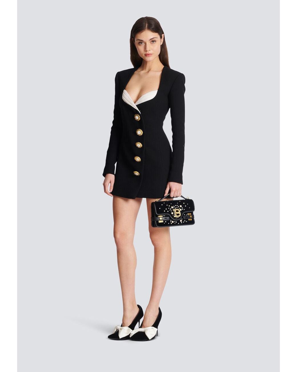 Balmain Black V-Neck Layered Dress